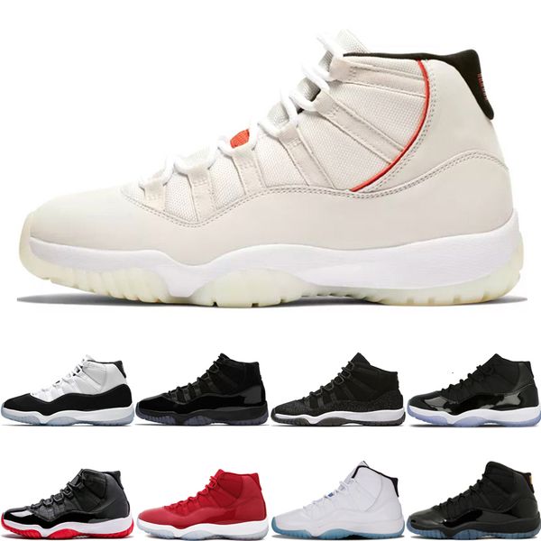 

new platinum tint 11 11s designer basketball shoes concord 45 bred prom night prm heiress space jams fashion mens sport sneakers size 36-46