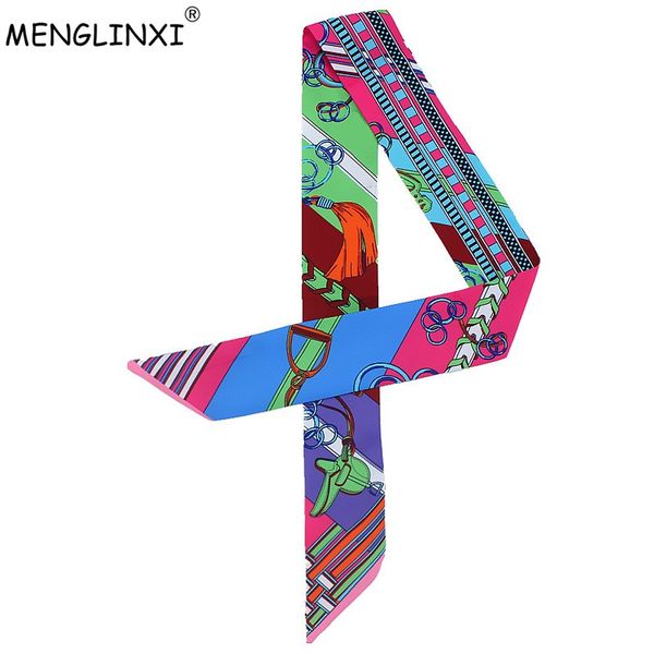 

2020 new fashion scarf chain saddle print tie women silk scarf fashion head brand handle bag ribbons small long scarves, Blue;gray