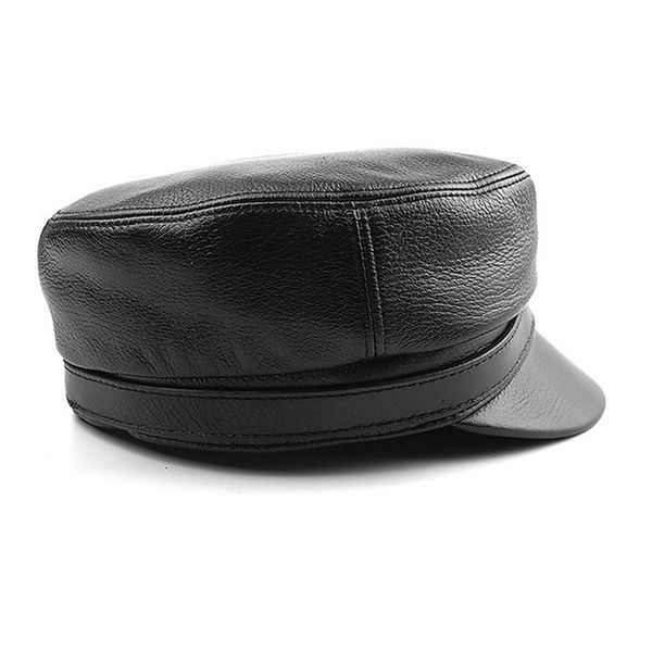 

h3519 men black military hat middle-aged old male genuine leather cap fashion flat outdoor warm casual hats, Blue;gray