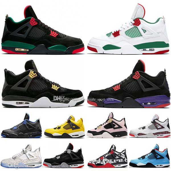 

bred 4 4s what the cactus jack laser wings mens basketball shoes denim blue pale citron men sports designer sneakers trainers 5.5-13, White;red