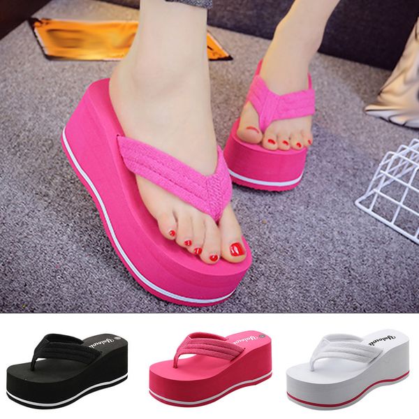 

sagace womens fashion high-heeled flip flops shoes beach non-slip outdoor casual beach shallow seaside thick bottom slippers, Black