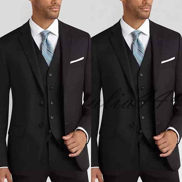 2019 Barato Três Peças Smoking Casamento Masculino Terno Preto Terno Estilo Mens Custom Made Terno Frete Grátis (Jacket + Pants + Vest + Tie)