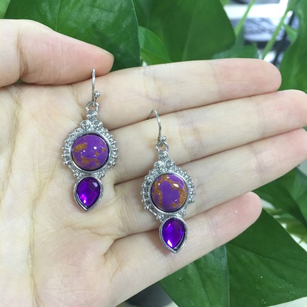 

vintage bohemia style purple stone drop earrings fashion jewelry for women earring gift aretes de mujer modernos 2020, Silver