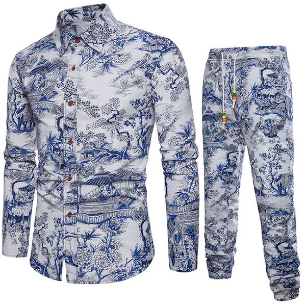 

mens shirts tracksuit pants sets two piece beach clothes party shirts suit men streetwear fashion flower printed sweat pant, Gray
