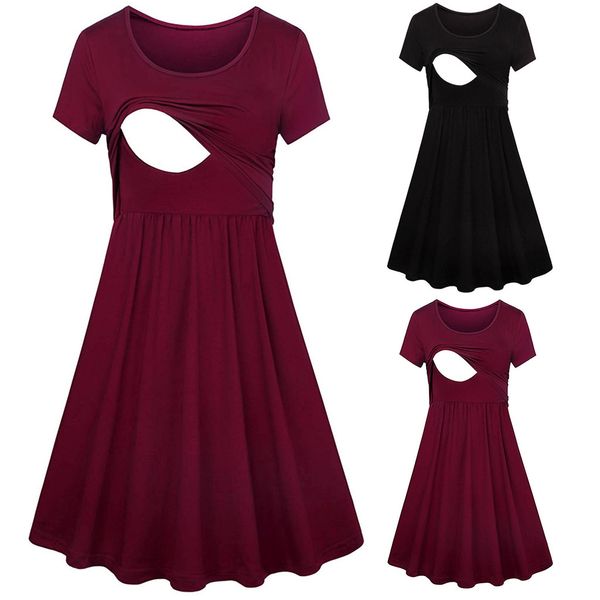

women pregnant maternity nursing solid breastfeeding summer maternity dress
