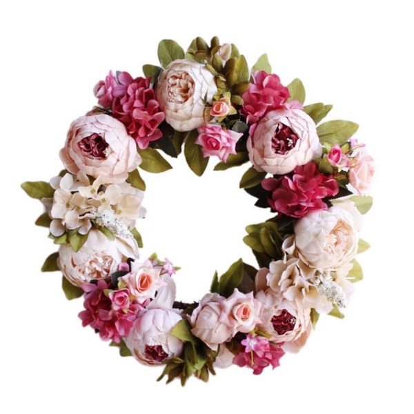 

artificial peony flower wreath with green leaves for front door, window, wall, wedding, home decor other festive party supplies