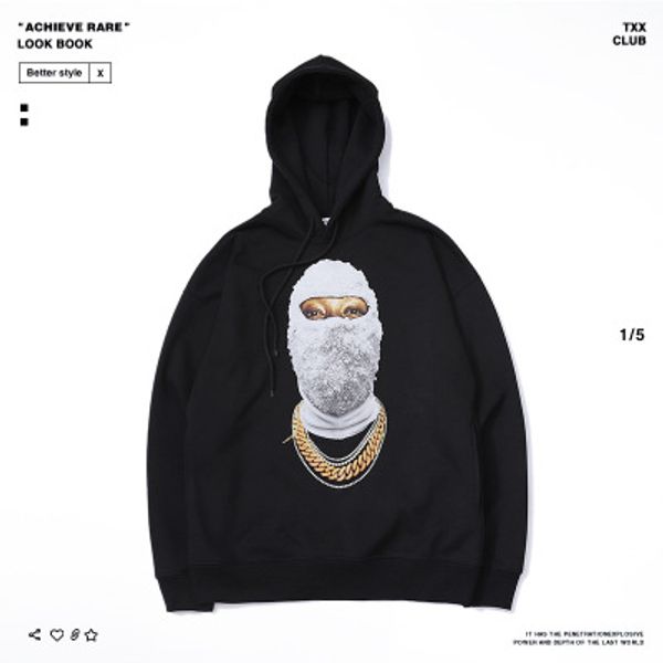

mens designer hoodies luxury hiphop wear fashion trendy masked mans sweater trendy loose mens clothes 2019 new pullover, Black