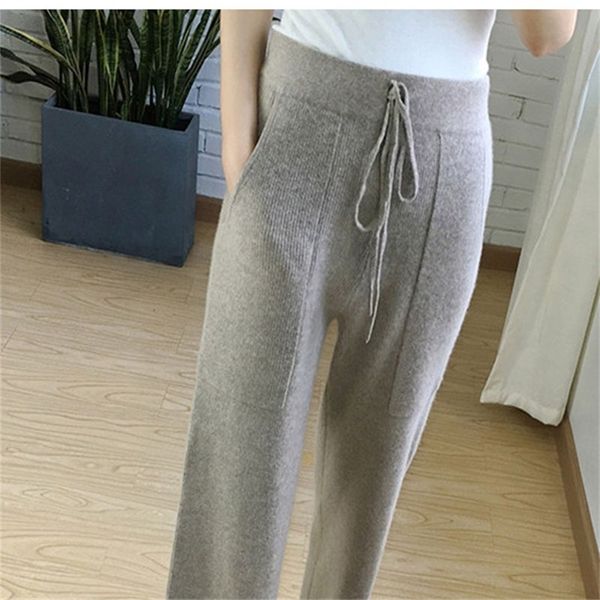 

women's pants & capris 2021 spring cashmere wide leg female casual loose trousers high waist knit, Black;white