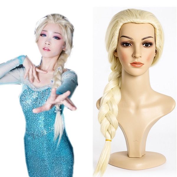 

animated cartoon film character cosplay wig princess long white braid hair wigs for girls, Black
