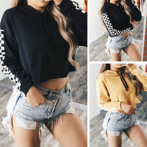 

arrivals fashion women's hoodie sweatshirt jumper sweater crop ladies casual fashion pullover, Black