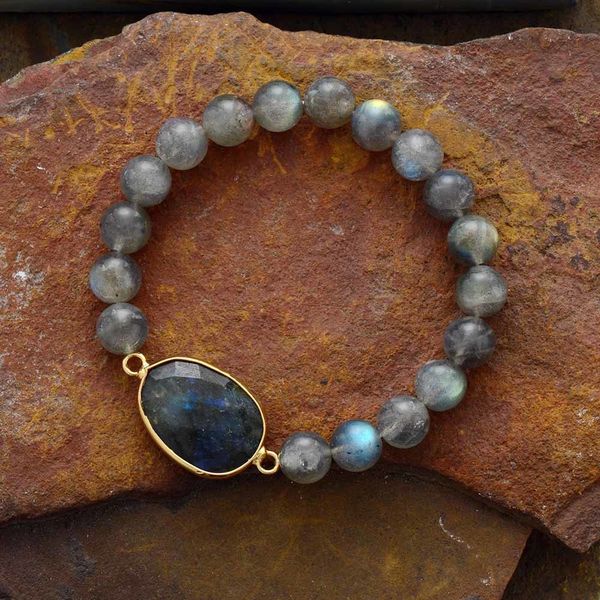 

high end women bracelets labradorite stretch bracelets natural stone charm elastic statement bracelet jewelry wholesale, Golden;silver