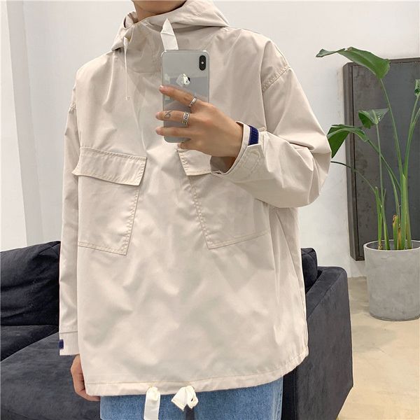 

2020 spring and autumn new youth popular solid color men's wild ins hooded jacket fashion casual black / grey m-2xl, Black;brown