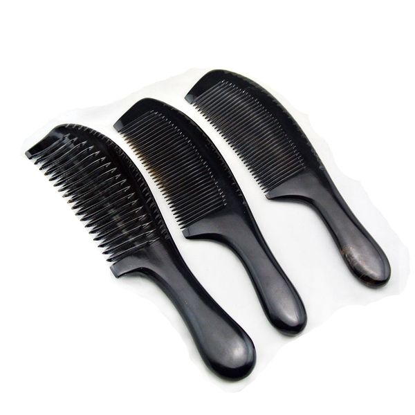 

1pc fine black horn comb genuine massage wide tooth comb long handle increase g0425, Silver