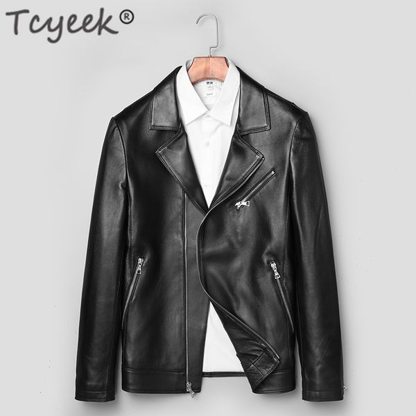 

tcyeek 100% genuine leather jacket men winter coat male 2019 streetwear real sheepskin motorcycle jacket casaco hiver 71d1707, Black