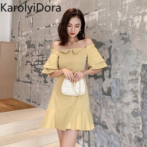 

women's dress 2020 summer new korean style word collar fishtail bag hip dress, Black;gray