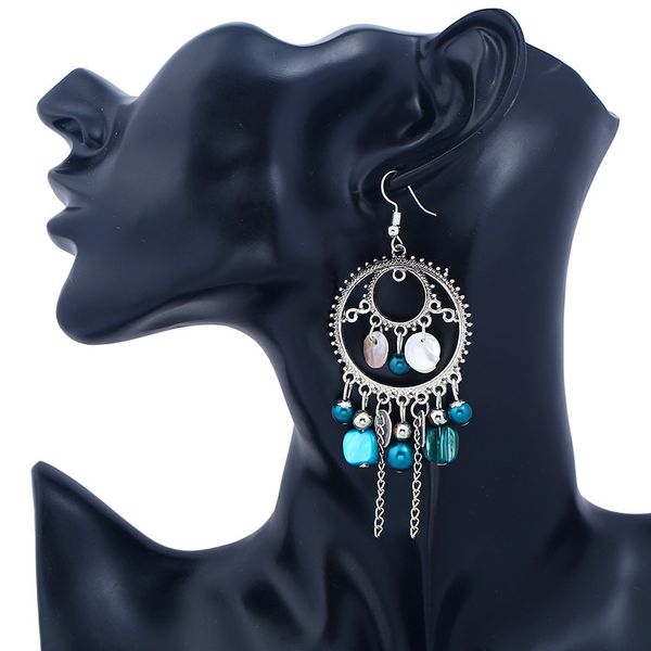 

women bohemian style round tassel drop earrings vintage pear stones earrings for dance party m8694, Silver
