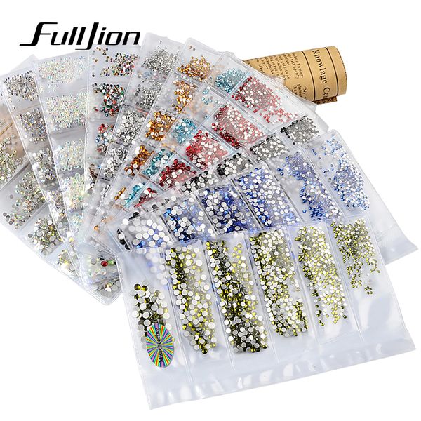 

fulljion nail rhinestones crystals strass for nail art decorations 3d shiny gems mixed sizes diy nails design accessories tools, Silver;gold