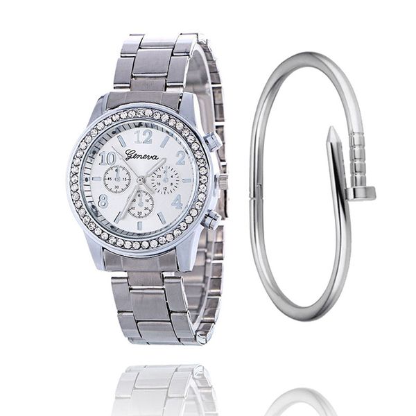 

2019 fashion dress watches women men faux chronograph quartz plated classic round crystals watch relogio masculino casual clock, Slivery;brown