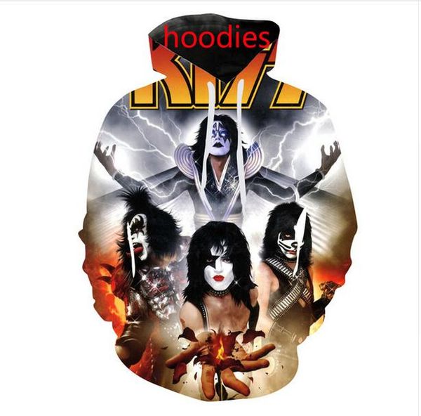 

new fashion kiss band rock prints hooded sweatshirt men women long sleeve outerwear pullovers 3d hoodies xlm072, Black