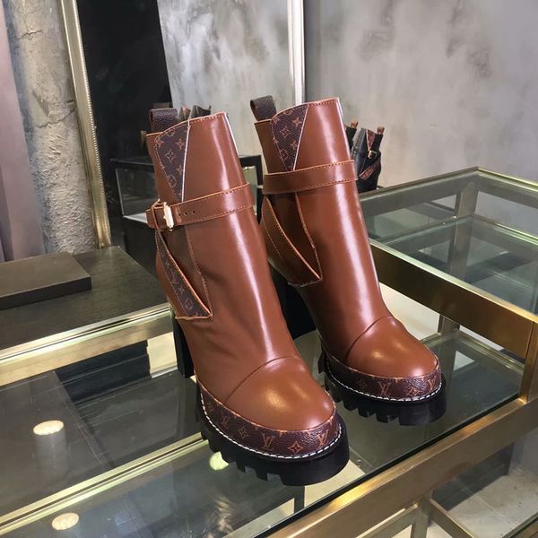 

2020 fashion joker martin boots autumn and winter luxury thick heel women's booties leather high heel booties