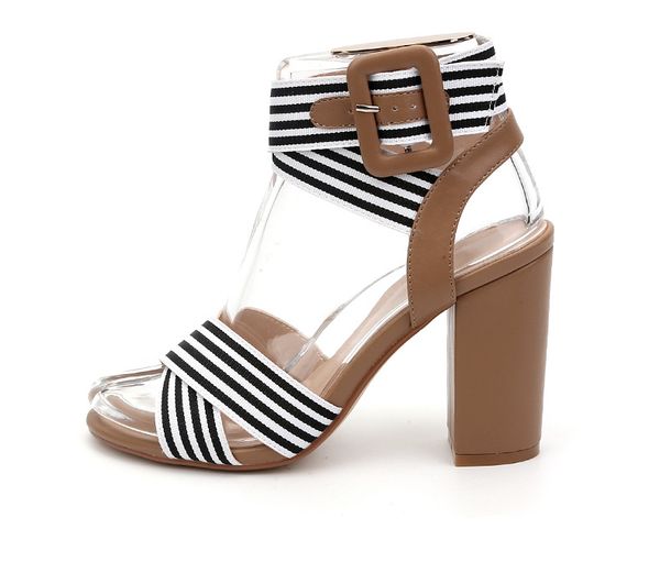 

women stylish print sandals boots peep toe buckle strap summer high heel gladiator shoes woman, Black