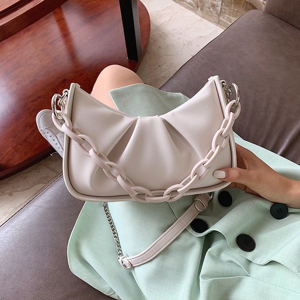 

folds chain design small pu leather crossbody bags for women 2020 solid color shoulder handbags female travel cross body bag