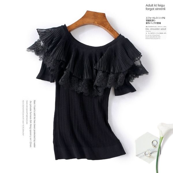 

womens designer sweater straight season slim slimming lace stitching word collar cloak sweater, White;black