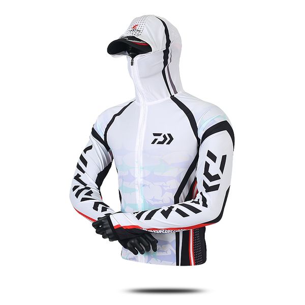 

daiwa professional fishing hoodie anti-uv sunscreen sun protection face neck fishing shirt breathable quick dry fishing clothes outdoor t-sh, Gray;blue