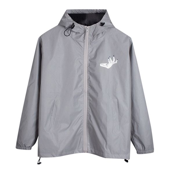 

long sleeved reflective jacket men / women harajuku windbreaker jackets hooded hip-hop streetwear night shiny zipper coats#g3, Black;brown