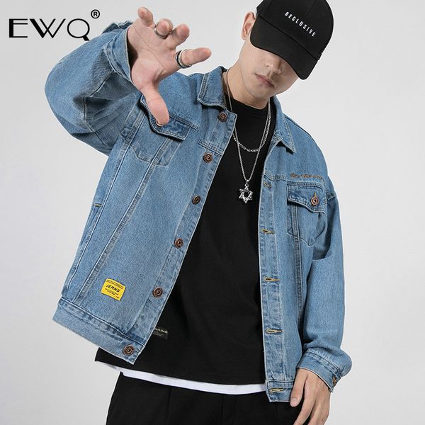 

ewq / men's clothing for autumn 2019 fashion new jacket for male loose lapel casual denim coat with pockets oversize 19h-a263, Black;brown