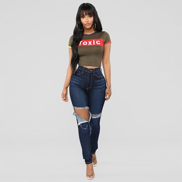 

pants pencil-jeans hole torn skinny-hole women spring elastic streetwear slim female dm001, Blue