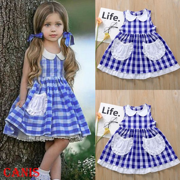 

canis малыш девочка дети повседневные платья без рукавов плед вечернее платье принцессы с карманом, Red;yellow