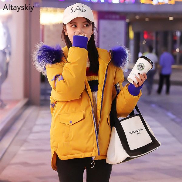 

parkas women hooded letter pockets ladies simple winter warm womens all-match korean style lovely kawaii outwear trendy coat new, Black