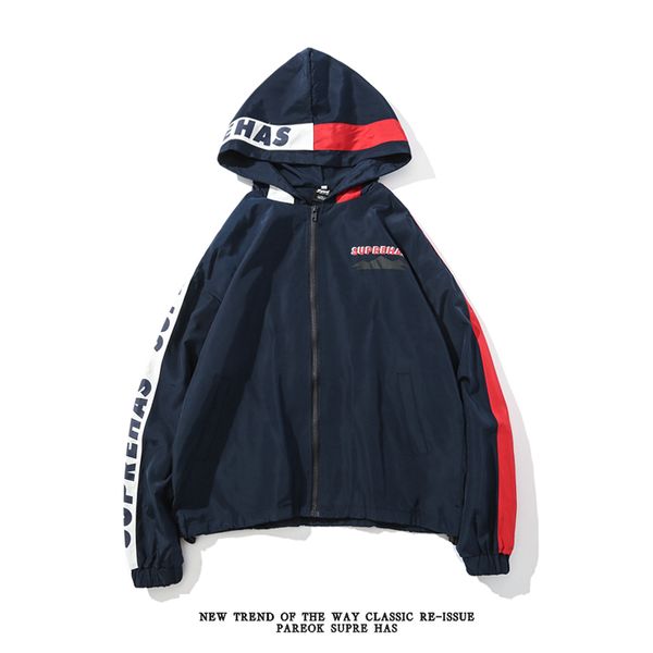 

men's jacket stitching contrast color brand hoodie windbreaker designer jacket long sleeve man and women autumn coat, Black;brown