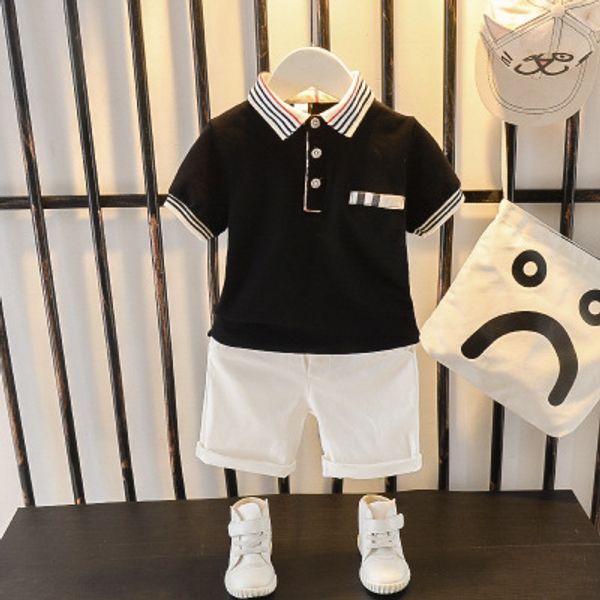 

boys summer sets children designer casual two-pieces kids print suits 2020 new style polo shirts+shorts boys cartoon suits 2020 new, White