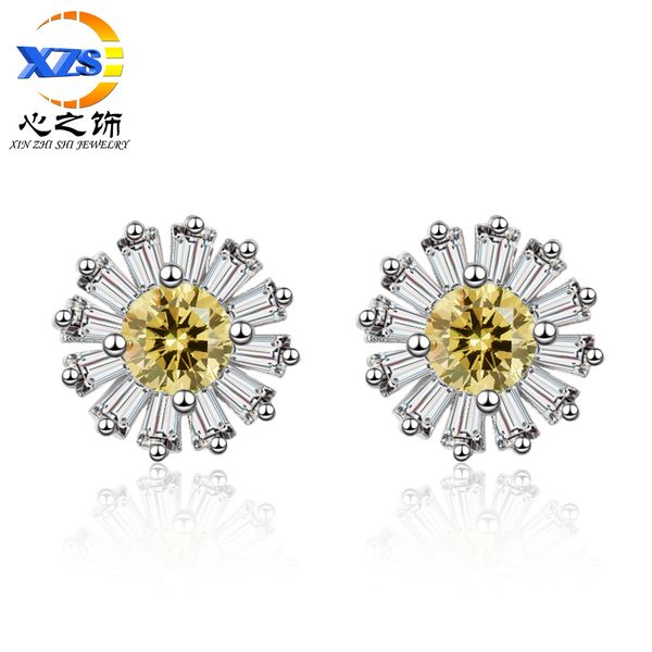 

fresh sunflower stud earrings diamond sweet little daisy earrings three-dimensional petals drop earrings, Golden
