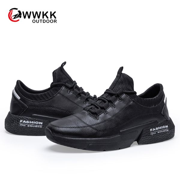 

wwkk running shoes for men sneakers leather outdoor sport casual jogging shoes men lace up male platform zapatillas hombre