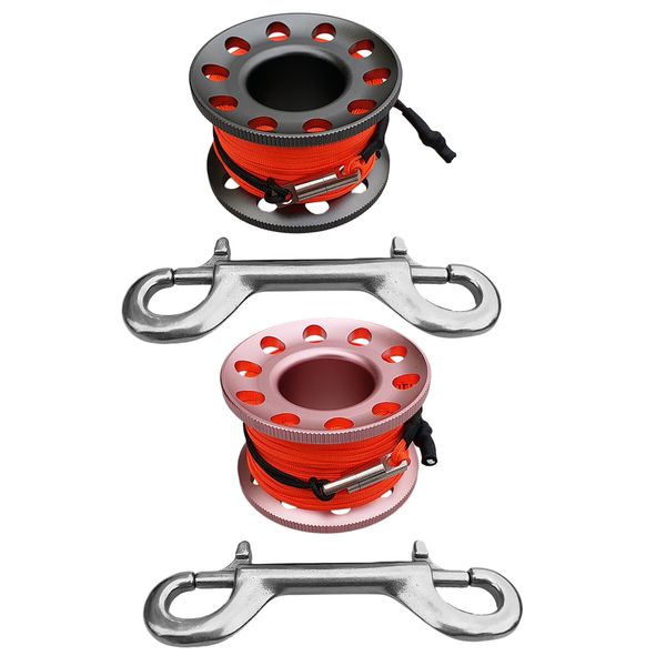 

2x scuba diving dive reel aluminum alloy finger spool 15m line snap