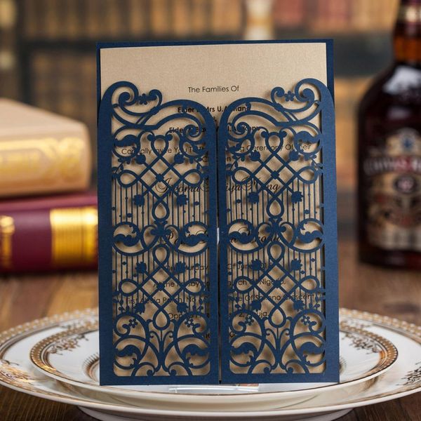 

wholesale-laser cut wedding invitation cards navy blue party invitations for marriage bridal shower baby shower birthday card cw5102