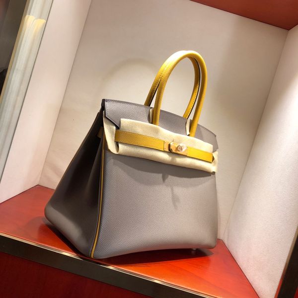 

orginal yellow grey 30cm brikin bag,epsom skin,handmade,wax thread,by order,many colors with different size on website or instagram