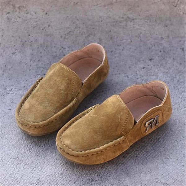 

children leather shoes nubuck leather vintage boys girls loafers genuine soft comfortable flats kids boat shoes 02b, Black;grey