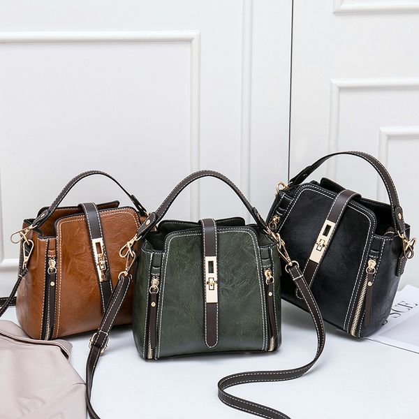 

vintage pu leather crossbody bucket bags for women small shoulder messenger bag large capacity lady travel totes flap handbag
