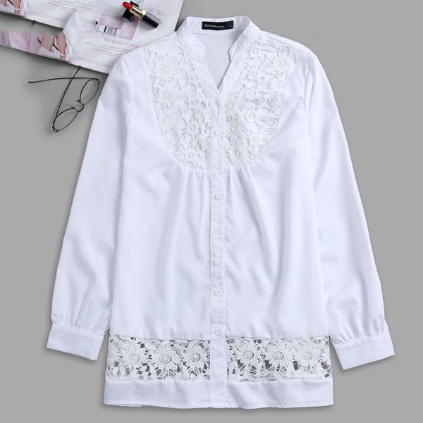 

ladies women blouses women blouse splice long sleeve female clothing v neck hollow mujer 2019 office shirts lady ol top, White