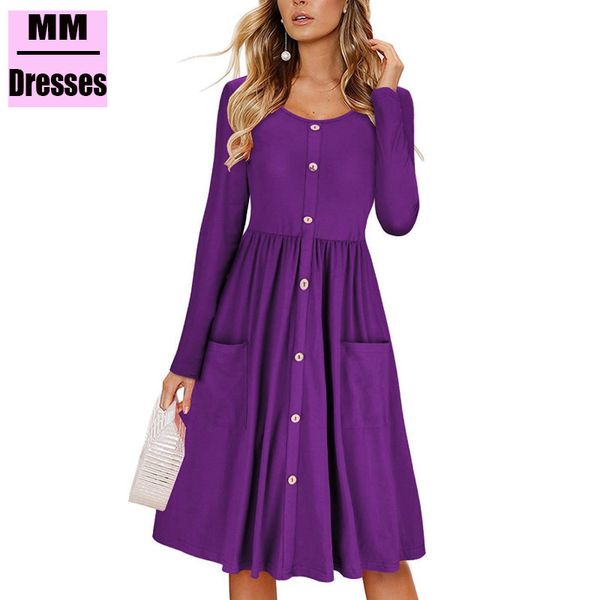 

casual spring women dress long sleeve o-neck pleated dresses red purple gray woman's clothing buttons pocket fashion women dress, Black;gray