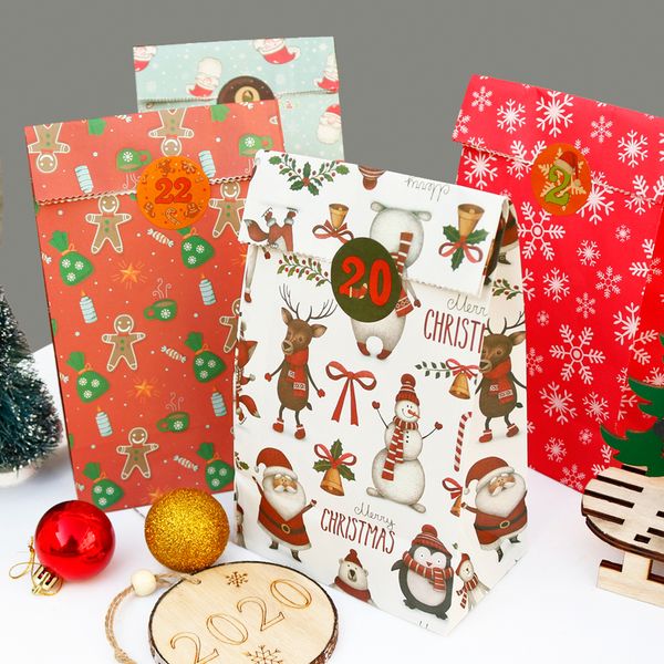 

24pcs christmas paper gift bags snowman snowflake paper candy bag cookie popcorn gift packing supplies wedding party decoration