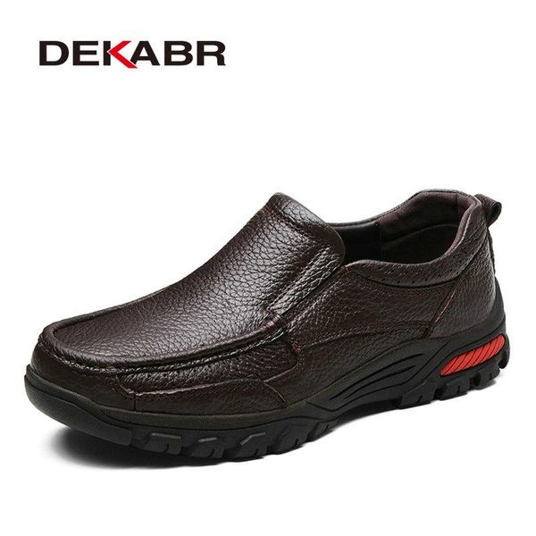 

dekabr fashion comfortable breathable soft genuine leather loafers shoes men casual falts men oxfords size, Black