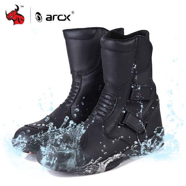 

arcx motorcycle boots men leather moto boots waterproof motocross motorcycle racing mid-calf shoes black shoe