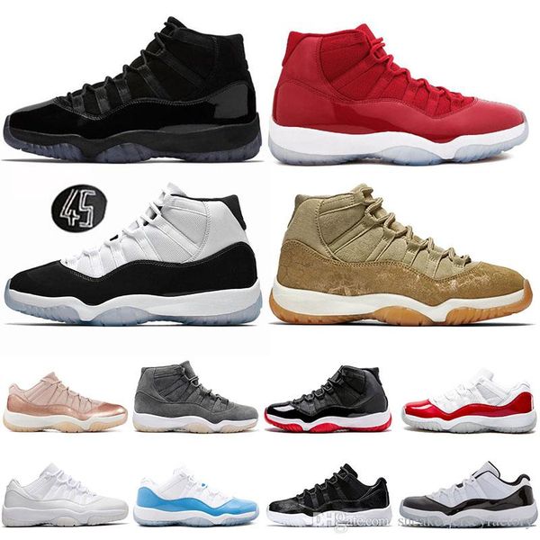 

new 11s xi bred olive lux concord 45 platinum tint basketball shoes men wmns prom night black gym red chicago women sports sneakers