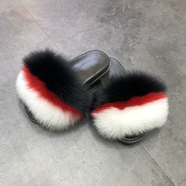 

real big fur slides fox fur slides fox fur slide sandals, Black