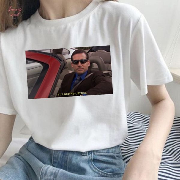 

это бритни полиэстер сука печатает интересную моду teers вскользь женские свободные с короткими рукавами вершины harajuku новые буквы свобод, White